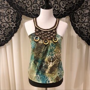 New Directions Floral Beaded Collar Blouse